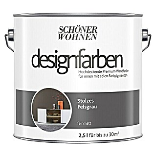 SCHÖNER WOHNEN-Farbe Wandfarbe Designfarbe (Stolzes Felsgrau, 2,5 l, Matt, Konservierungsmittelfrei)