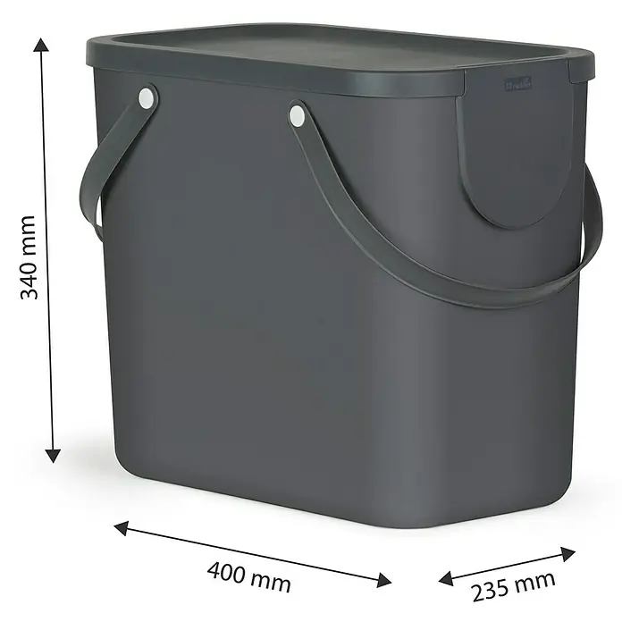 Rotho Albula Mülltrennsystem - 25 l, Kunststoff, Anthrazit - Grauer Abfalleimer mit Deckel und Henkeln mit den Maßen 340 mm Höhe, 400 mm Breite und 235 mm Tiefe.