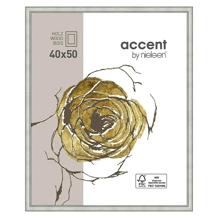 Nielsen Holzrahmen Ascot - 40 x 50 cm, Silber, Glas - Ein silberfarbener Nielsen Bilderrahmen "Accent", ideal für Fotos und Kunstwerke im Format 40x50. Holz- und Papierprodukt aus verantwortungsvollen Quellen.