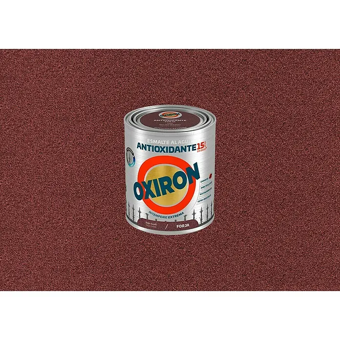 Oxiron Esmalte para metal Antioxidante Eco - Rojo óxido, 750 ml - Una lata de pintura antioxidante Oxirion, ideal para exteriores. La pintura es "Rojo óxido Forja", un tono rojizo oscuro.