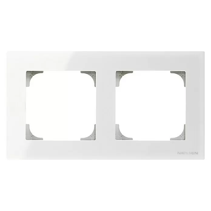 Niessen Sky Marco - Cristal blanco, Modelo de mecanismos: x 2, Plástico - Marco doble blanco para dos interruptores/enchufes eléctricos, con soportes angulares internos y logo Niessen.