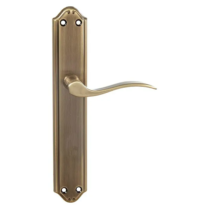 Conjunto de picaporte - Latón, Bronce - Elegante juego de manija de puerta de latón antiguo con placa larga. Un detalle de estilo para cualquier puerta de la casa.