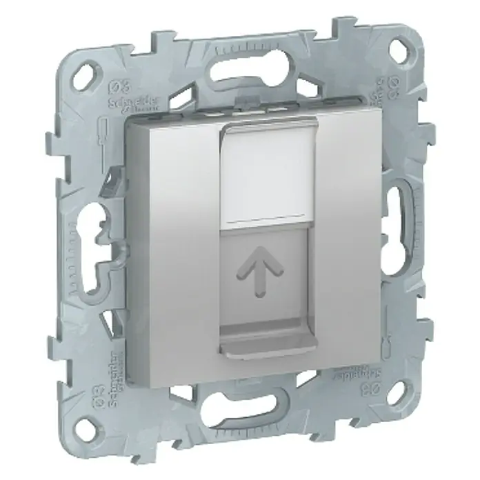 Schneider Electric New Unica Toma de red - Aluminio, Plástico, Instalar - Primer plano de un interruptor Schneider Electric, ideal para instalaciones modernas y manejo intuitivo.\n