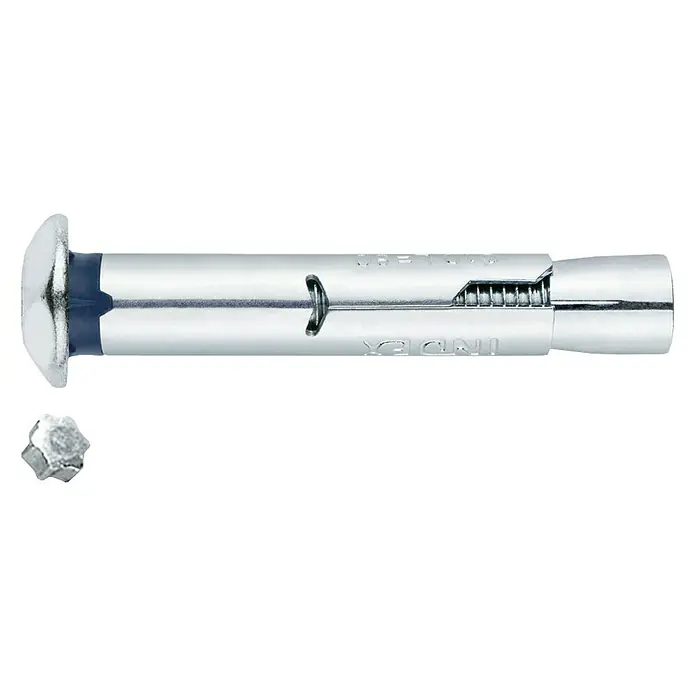 Index Anclaje de alto rendimiento BZACHINB08C - Ø x L: 8 x 45 mm, Zincado - Un anclaje de perno con cabeza avellanada, ideal para fijaciones seguras en hormigón y mampostería. La broca correcta está aparte al lado.