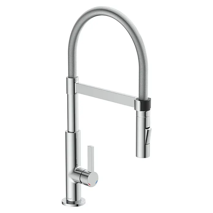 Camargue Spültischarmatur Cordoba - Chrom, Glänzend - Chromfarbener Küchenarmatur mit flexiblem Auslauf und Einhebelmischer für präzise Temperaturregelung, ideal für moderne Küchen.