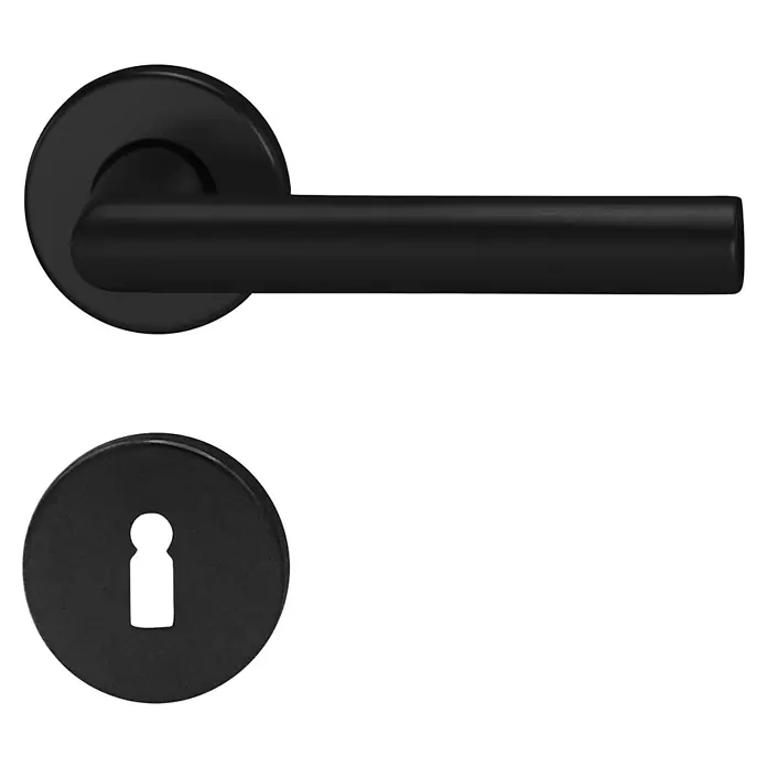 Portaferm Drückergarnitur - Stärke Tür: 35 mm - 45 mm, Aluminium - Schwarze Türklinke mit Rosette und Schlüsselloch. Elegantes Design für moderne Türen.