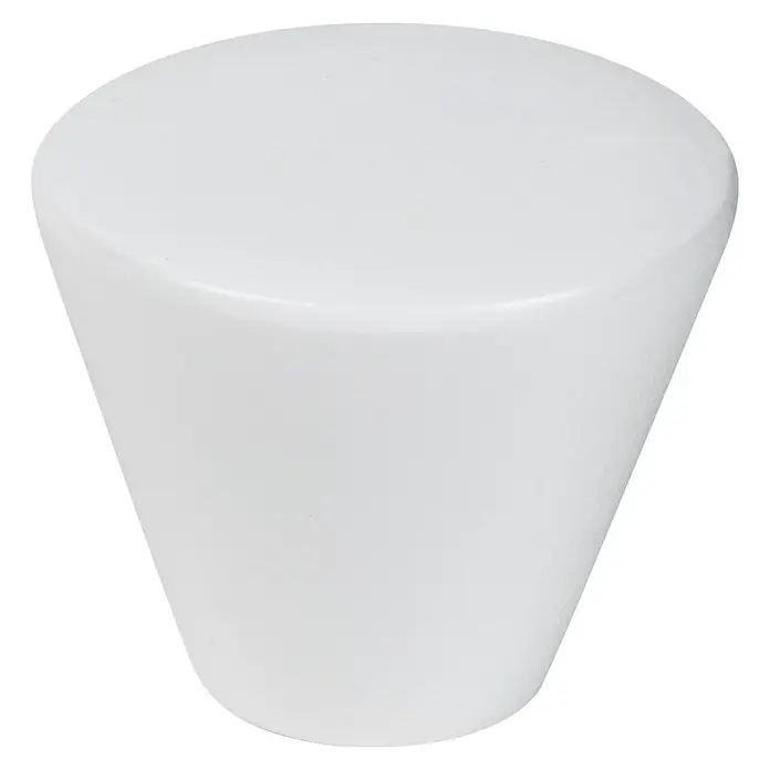 Nesu Pomo para muebles 406BL - Ø x Al: 39 x 31 mm, Madera, Blanco - Primer plano de un solo pomo de mueble blanco con una superficie lisa y forma cónica sobre un fondo negro.