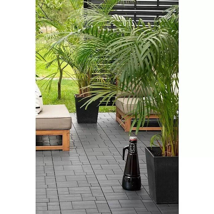 Klickfliese Mosaik - Kunststoff, 30 x 30 x 1,5 cm, Anthrazit, 6 Stk. - Dunkelgraue, ineinandergreifende Terrassenplatten bilden eine strapazierfähige und stilvolle Außenfläche.