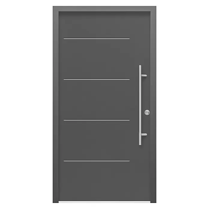 Splendoor Haustür Thermodoor PLUS SPL - 100 x 210 cm, DIN Anschlag: Rechts, Anthrazitgrau Feinstruktur - Graue moderne Haustür mit geraden, horizontalen Designelementen und einem langen, vertikalen Griff. Stilvolle und sichere Eingangslösung.