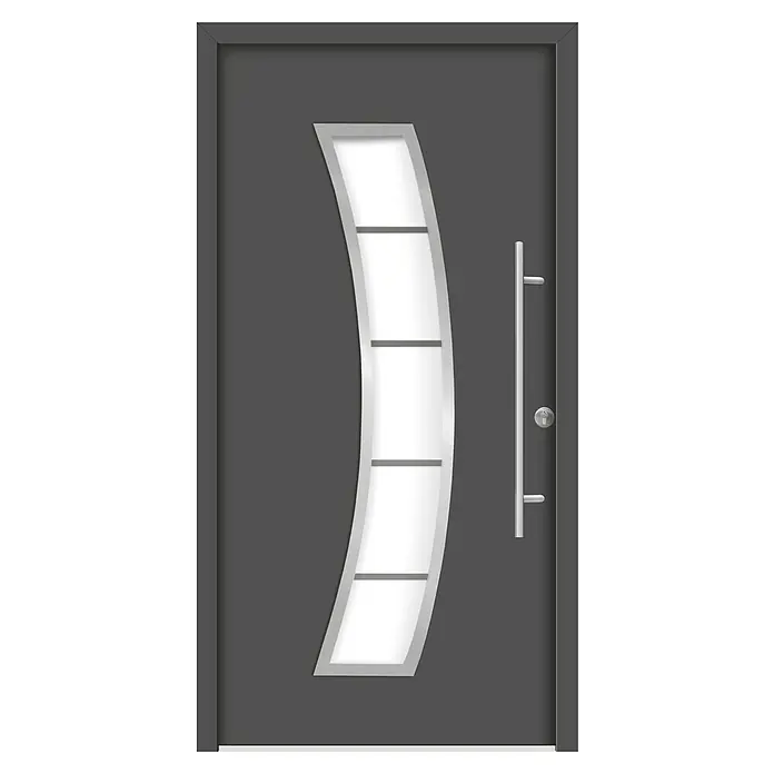 Splendoor Haustür Thermodoor PLUS SP10 - 100 x 210 cm, DIN Anschlag: Rechts, Anthrazitgrau Feinstruktur - Elegante graue Haustür mit modernem Design, inklusive vertikalem Griff und dekorativem Glaseinsatz.