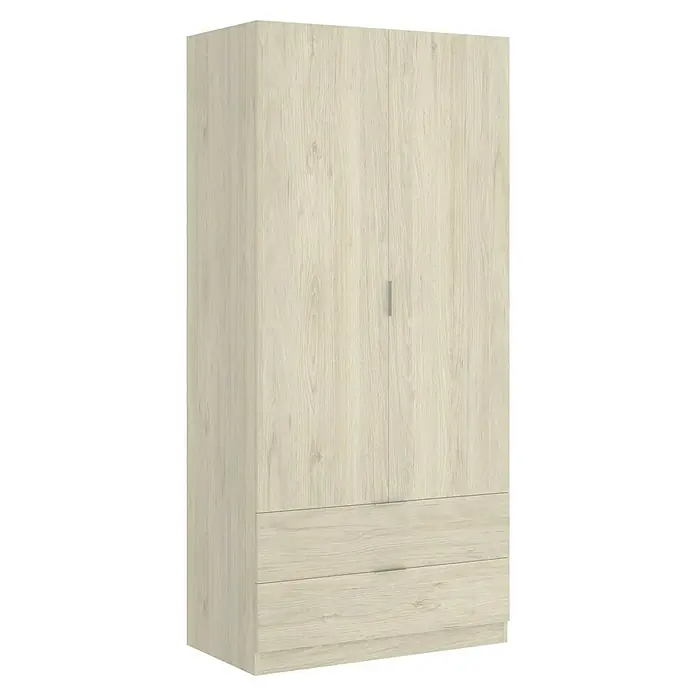 Dekit Armario para ropa Essen con cajones - L x An x Al: 52 x 81 x 184 cm, Natural, Número de cajones: 2 ud. - Elegante armario de madera con dos puertas y dos cajones. El armario ofrece mucho espacio de almacenamiento y se adapta a cualquier estilo interior.