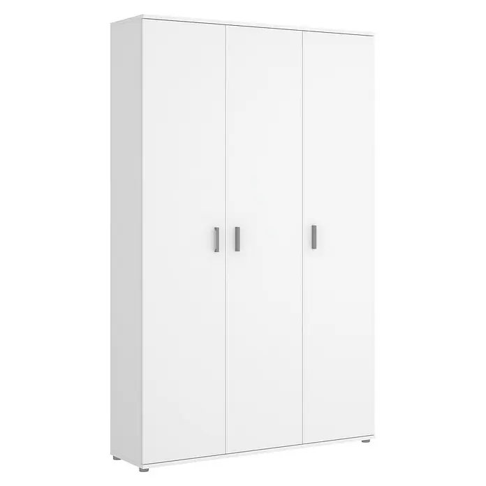 Dekit Armario multiusos de madera Fit - L x An x Al: 35 x 116 x 190 cm, Número de baldas: 4 ud., Blanco - Amplio armario blanco con tres puertas y elegantes tiradores, perfecto para dormitorios o vestidores. Ofrece amplio espacio de almacenamiento.
