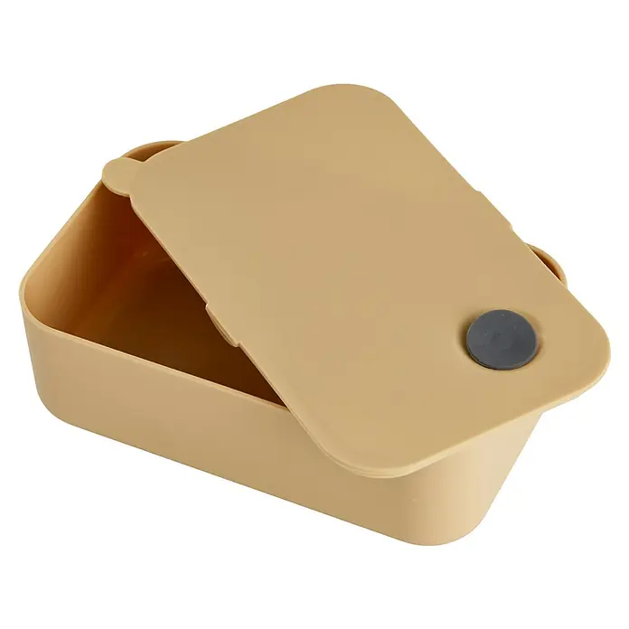 Fiambrera con banda elástica - L x An x Al: 11 x 19 x 6 cm, 1 l - Caja de almacenamiento beige con tapa, ideal para organizar artículos de cocina y del hogar. Diseño práctico y elegante.