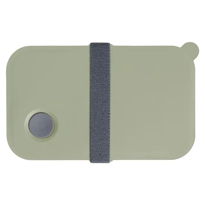 Fiambrera con banda elástica - L x An x Al: 11 x 19 x 6 cm, 1 l - Fiambrera verde oliva con banda y botón gris. Ideal para llevar y una forma ecológica de transportar alimentos.