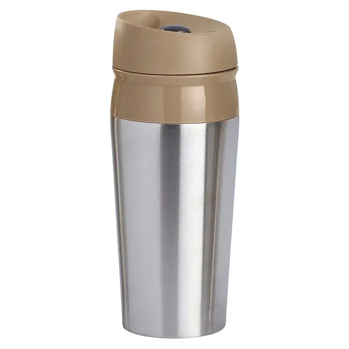 Termo para beber hermético - Ø x Al: 8 x 21 cm, 450 ml - Termo de viaje de acero inoxidable con tapa marrón, ideal para llevar. Mantiene las bebidas calientes o frías, perfecto para café, té y más.