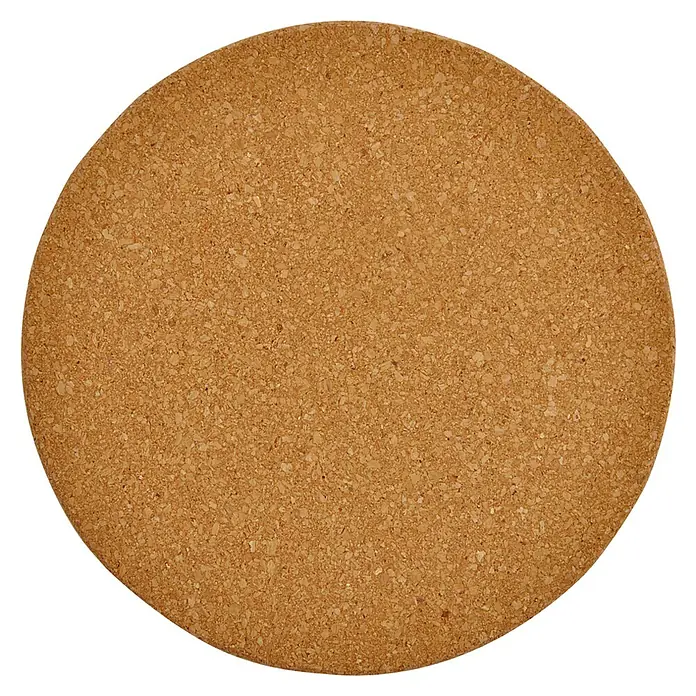 Salvamantel - Ø x Al: 19,5 x 1 cm, 2 ud. - Primer plano de un posavasos redondo de corcho con una textura fina y natural, ideal como decoración de mesa o protección contra el calor y los arañazos.