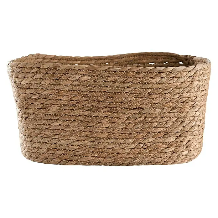 Cesta de junco - L x An x Al: 24 x 34 x 17 cm, Natural - Cesta rectangular decorativa hecha de jacinto de agua natural, ideal para almacenamiento y como un accesorio elegante para el hogar.
