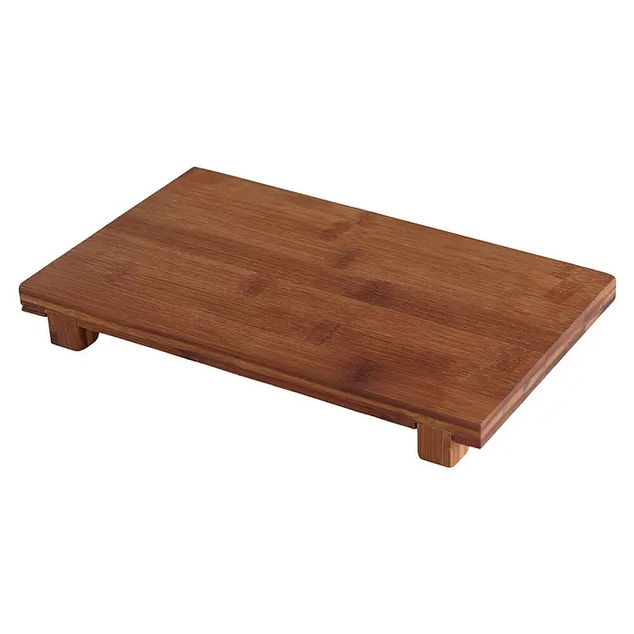 Bandeja Tabla - 15 x 26 x 3 cm, Madera - Tabla de bambú marrón con patas, perfecta como bandeja o elemento decorativo. La veta de la madera añade calidez y toque natural.