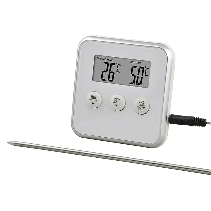 Termómetro de cocina imantado - L x An x Al: 8 x 18 x 8 cm, Específico para: Carnes - Termómetro digital para controlar la temperatura de alimentos o líquidos, con medición precisa y fácil manejo.