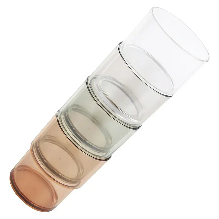 Jarra con vasos - Capacidad volumétrica: 1 l, Plástico - Vasos transparentes apilados en varios colores, ideales para el uso diario.