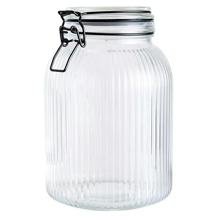 Frasco con cierre mecánico - 1,9 l, Vidrio - Tarro de vidrio estriado con tapa de cierre de alambre. Ideal para almacenar alimentos y para fines decorativos.