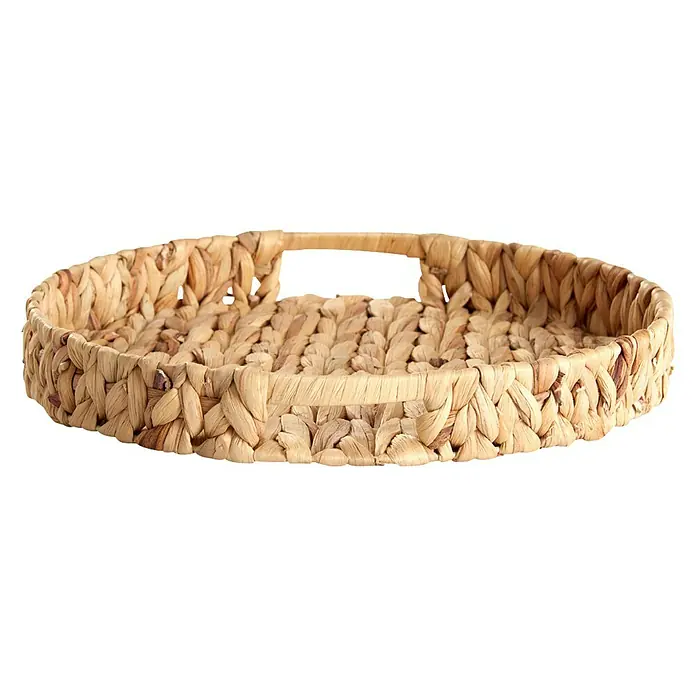 Bandeja natural - Diámetro: 32 cm, Fibra natural, Natural - Bandeja ovalada decorativa de jacinto de agua. Aspecto natural, ideal para servir y decorar.