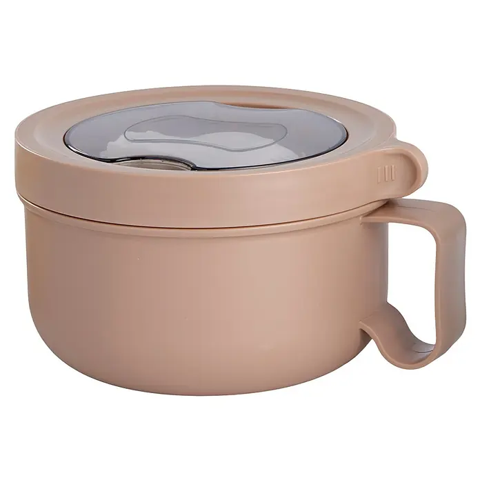 Fiambrera con asa - Ø x Al: 14,5 mm x 9,3 cm, 850 ml - Taza de sopa beige con tapa y asa. Ideal para comidas calientes para llevar, práctica y elegante.