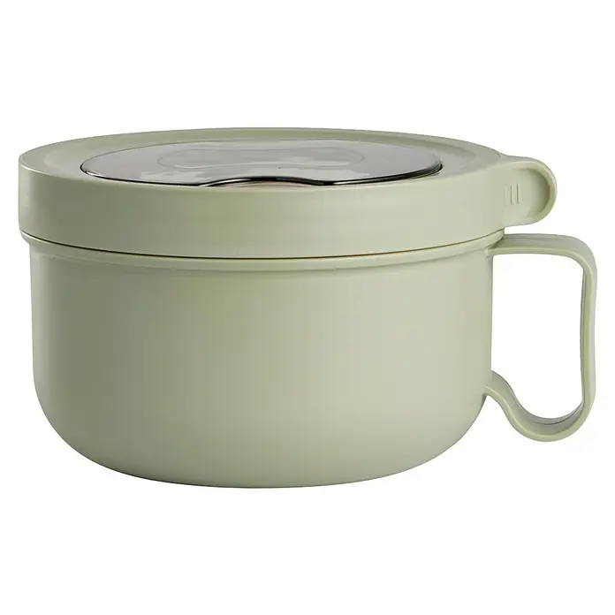 Fiambrera con asa - Ø x Al: 14,5 mm x 9,3 cm, 850 ml - Taza de sopa verde oliva claro con tapa y asa, ideal para comidas calientes para llevar. Práctica y elegante.