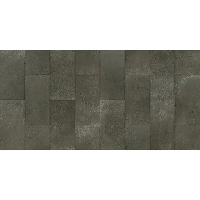 Beauflor PVC-Boden Meterware Feelings - 300 cm, Preston, Dunkelgrau - Ein dunkler Boden aus rechteckigen Fliesen mit einer subtilen Textur, die dem Raum eine moderne und stilvolle Note verleiht.