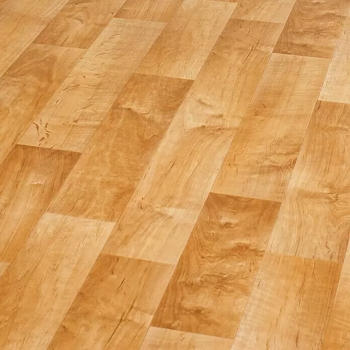 Beauflor PVC-Boden Meterware Start - 400 cm, Catal, Braun - Helle Holz- oder Laminatfußboden in diagonalem Dielenmuster.
