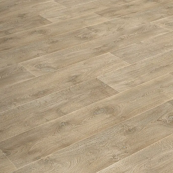 Beauflor PVC-Boden Meterware Feelings - Holzoptik, Breite: 400 cm, Natur - Nahaufnahme eines Laminatbodens mit Holzmaserung in hellen Farbtönen, ideal für moderne Wohnräume und Büros.
