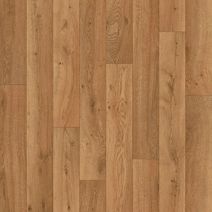 Beauflor PVC-Boden Meterware Start - Holzoptik, Breite: 400 cm, Braun - Nahaufnahme von Laminatboden in warmen Brauntönen, der eine natürliche Holzoptik für ein gemütliches Ambiente bietet.