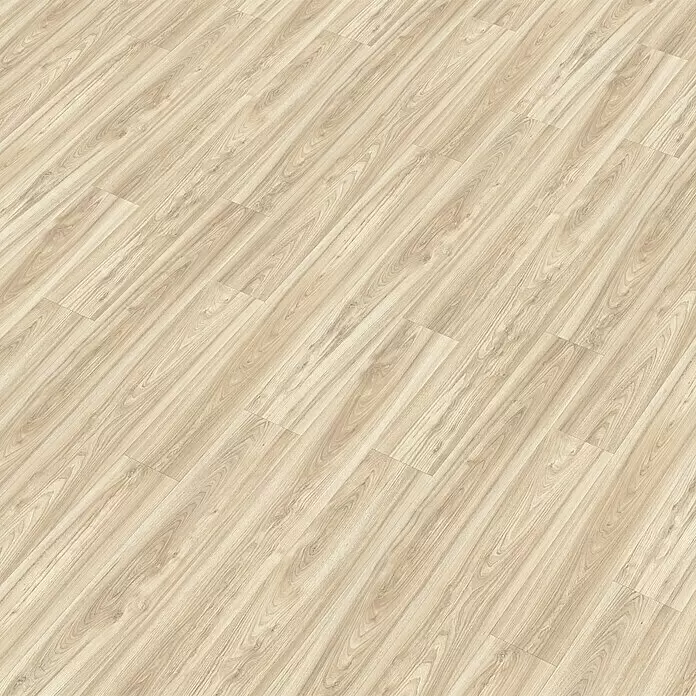 Beauflor PVC-Boden Meterware Plaza - Holzoptik, Breite: 300 cm, Beige - Helle beige Holzfussbodendielen mit sichtbarer Maserung, diagonal verlegt.