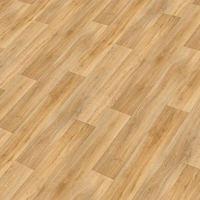 Beauflor PVC-Boden Meterware Novo - Holzoptik, Breite: 300 cm, Braun - Nahaufnahme von hellbraunem Laminatboden, der in einem diagonalen Muster verlegt ist und eine natürliche Holzstruktur aufweist.