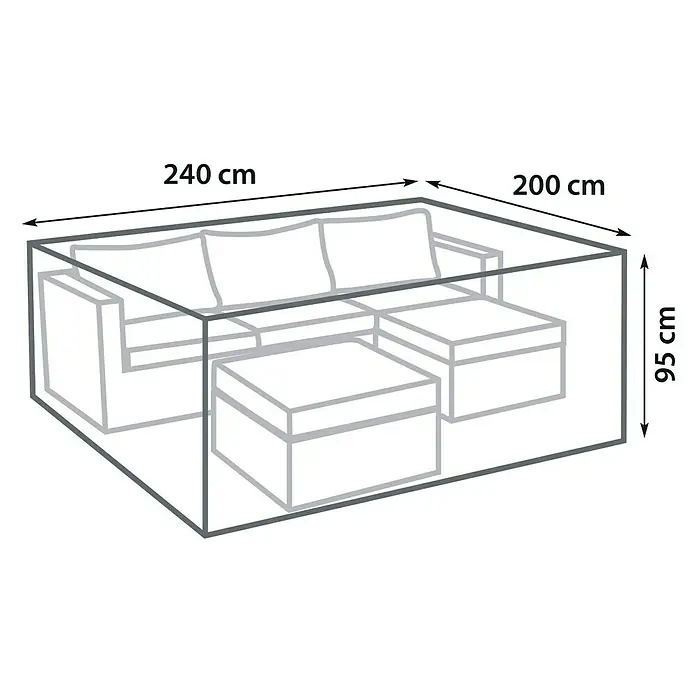 Sunfun Lounge-Set Schutzhülle Premium - L x B x H: 240 x 200 x 95 cm, Kunststoff - Bild einer Gartenmöbelabdeckung mit den Maßen 240 cm x 200 cm x 95 cm. Schützt Ihre Möbel vor Witterungseinflüssen und hält sie sauber.