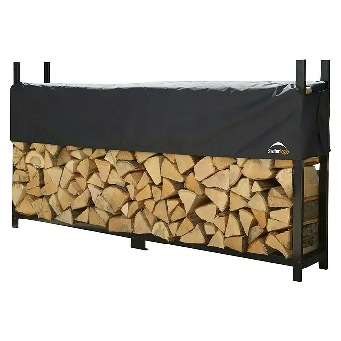 ShelterLogic Kaminholzregal - 238,3 x 36,3 x 119 cm, Stahl, Schwarz - Holzregal mit schwarzer Schutzhülle, ideal zur Lagerung von Brennholz im Außenbereich. Langlebig und schützt das Holz vor Witterungseinflüssen.