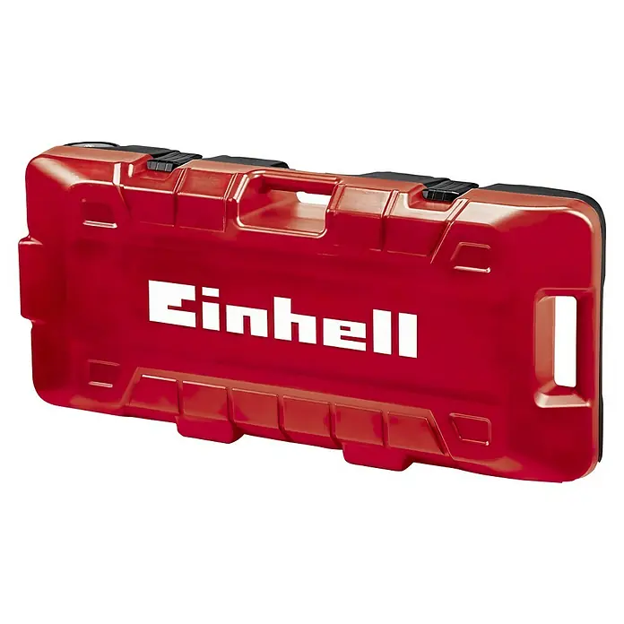 Einhell Professional Abbruchhammer TE-DH 50 - 1.700 W, 50 J, SDS-Hex-Aufnahme - Das Bild zeigt einen roten Einhell Werkzeugkoffer aus Kunststoff, der mit einem Tragegriff und Verschlüssen versehen ist, ideal für die Aufbewahrung von Werkzeugen.