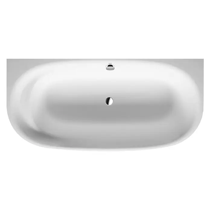 Duravit Cape Cod Badewanne - 190 x 90 cm, Mineralguss, Weiß - Top-Ansicht einer eleganten, weißen Badewanne mit abgerundeten Kanten und glänzenden Armaturen auf schwarzem Hintergrund.