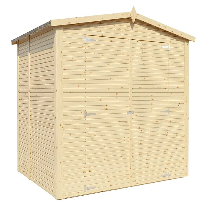 Bertilo Gerätehaus Apex 2 - Außenmaß inkl. Dachüberstand (B x T): 226 x 169 cm, Holz, Natur - Geräumiges Gartenhaus aus Holz mit Doppeltüren für Werkzeuge und Gartengeräte. Das Haus bietet viel Stauraum und schützt vor Witterungseinflüssen.