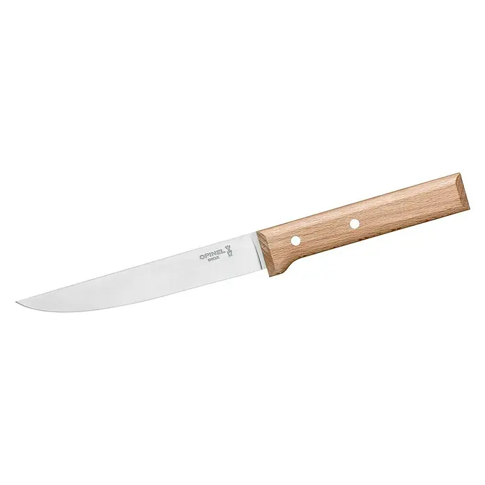 Opinel Parallele Fleischmesser - Klingenlänge: 160 mm - Ein Opinel Tafelmesser mit einer scharfen Klinge und einem hellen Holzgriff, ideal für den täglichen Gebrauch und elegante Tischgedecke.