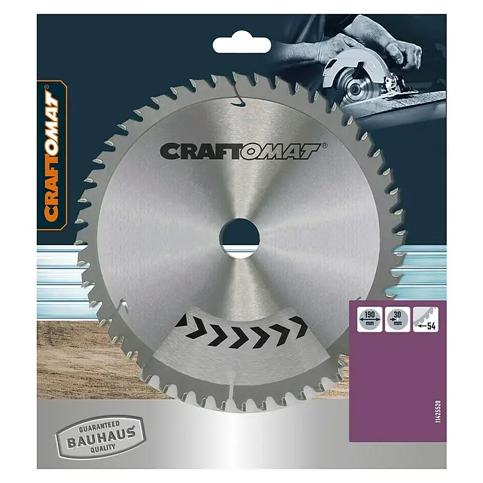 Craftomat Kreissägeblatt HM Alu - 190 mm, Bohrung: 30 mm, Anzahl Zähne: 54 Stk. - Kreissägeblatt von Craftomat, 190 mm Durchmesser, für präzise Schnitte in Holz. Geeignet für Handkreissägen. Hohe Qualität für zuverlässige Ergebnisse.