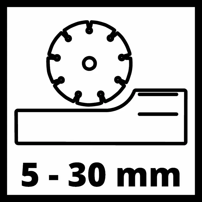 Einhell Rozadora TE-MA 1500 - 1.500 W, Diámetro disco: 125 mm - Ilustración de una herramienta para cortar materiales con un grosor de 5-30 mm.