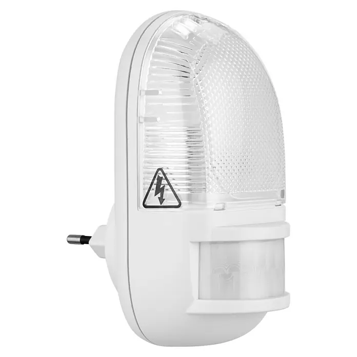 LED-Nachtlicht mit Bewegungsmelder - L x B x H: 62 x 60 x 135 mm, Warmweiß - Nahaufnahme einer weißen LED-Nachtleuchte mit Bewegungssensor und Stecker für die Steckdose.
