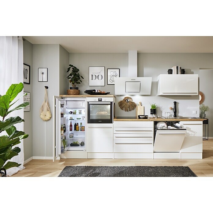 Respekta Premium Küchenzeile BERP320HWWC (Breite: 320 cm, Mit Elektrogeräten, Weiß Hochglanz)