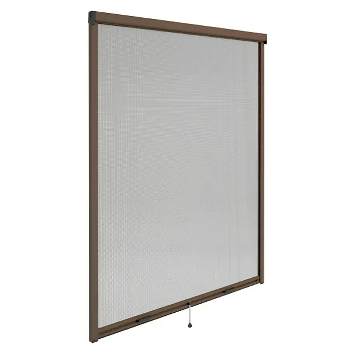Mosquitera - An x Al: 125 x 170 cm, Montaje de la mosquitera: Inserción, Color bastidor: Marrón - La imagen muestra una mosquitera enrollable con marco marrón. La mosquitera ofrece protección contra insectos y es fácil de usar.