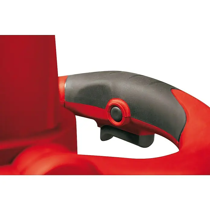 Berg Tecmix Handrührwerk TMX PRO 1600 - Durchmesser Rührer: 160 mm, Leistungsaufnahme: 1.600 W - Nahaufnahme eines roten Gebläses mit schwarzem Griff und runden Knöpfen, perfekt für die Gartenarbeit.