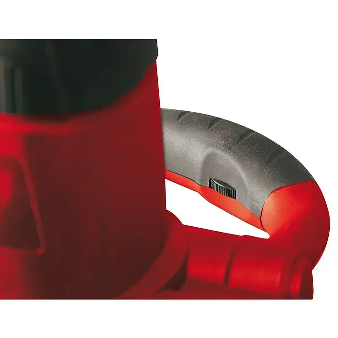 Berg Tecmix Handrührwerk TMX PRO 1600 - Durchmesser Rührer: 160 mm, Leistungsaufnahme: 1.600 W - Nahaufnahme eines rot-schwarzen Bohrmaschinengriffs mit einem kleinen schwarzen Schalter.