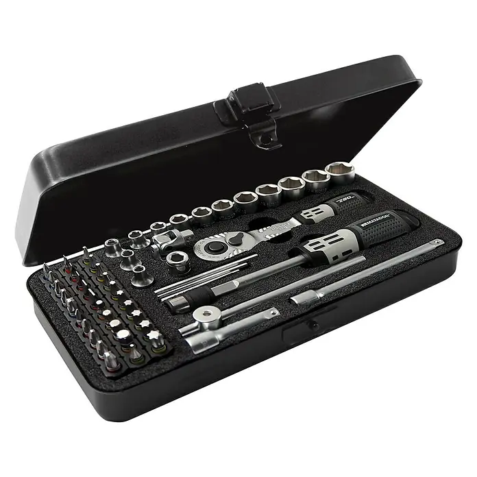 Matador Steckschlüssel-Bit-Satz Metall - 54 -tlg., Antriebsgröße: ¼″ - Matador Werkzeugkoffer mit einer Vielzahl an Werkzeugen, inklusive Schraubenschlüssel, Bits und Ratschen für diverse Reparaturen.