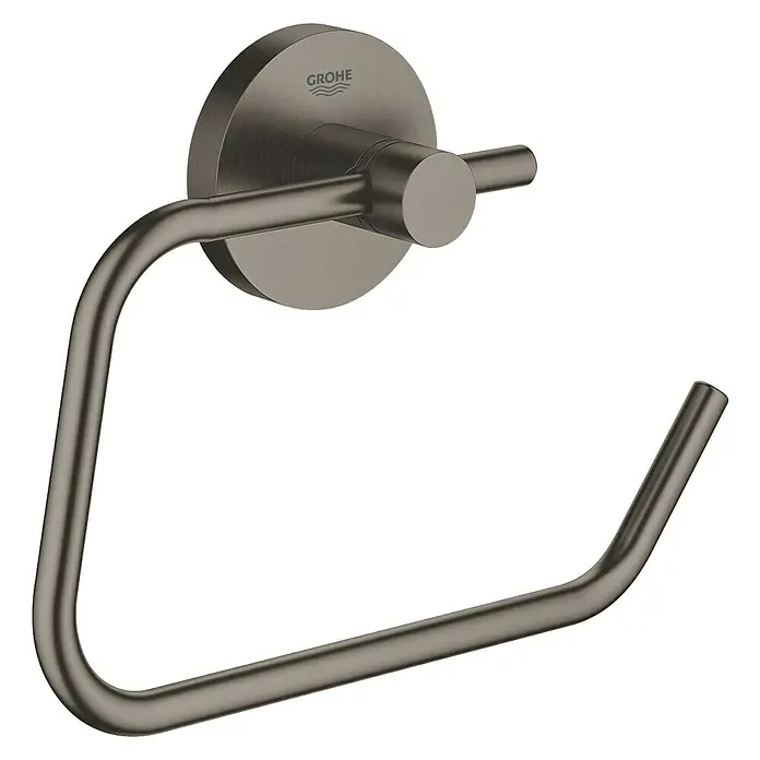 Grohe Essentials Toilettenpapierhalter - Ohne Deckel, Hard Graphite, Matt - Bild eines modernen, mattschwarzen Grohe Handtuchhalters zur Wandmontage für Badezimmer oder Küche.