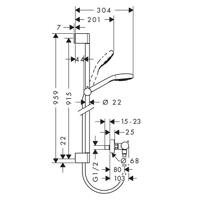 Hansgrohe Brause-Set Croma Select S Vario/Ecostat Comfort (Mit Thermostatarmatur, Lochabstand: 91,5 cm, Anzahl Funktionen: 3, Chrom/Weiß)